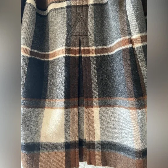 Anthropologie Elevenses Hampden Brown Plaid Hooded Wool Coat XS - Picture 8 of 11